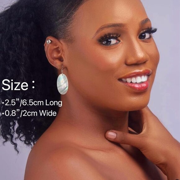 White Mother of Pearl Sea Shell Earrings - Elegant Beach Dangle Jewelry for Wome - Picture 6 of 7